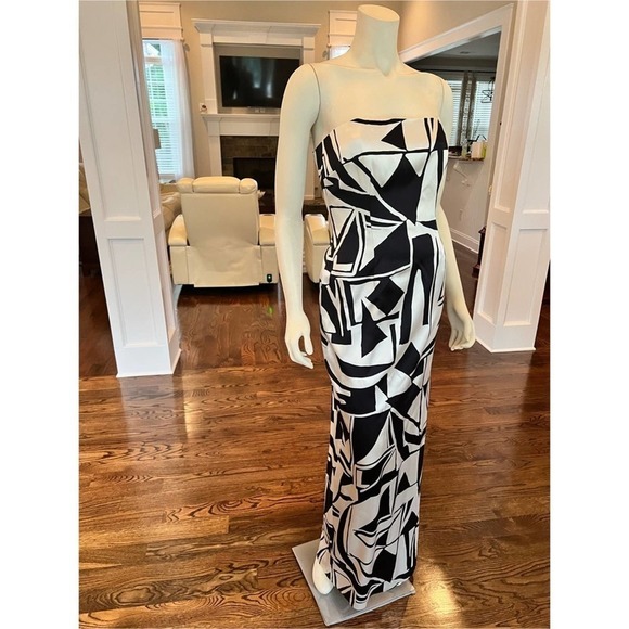 David Meister Black and white strapless …